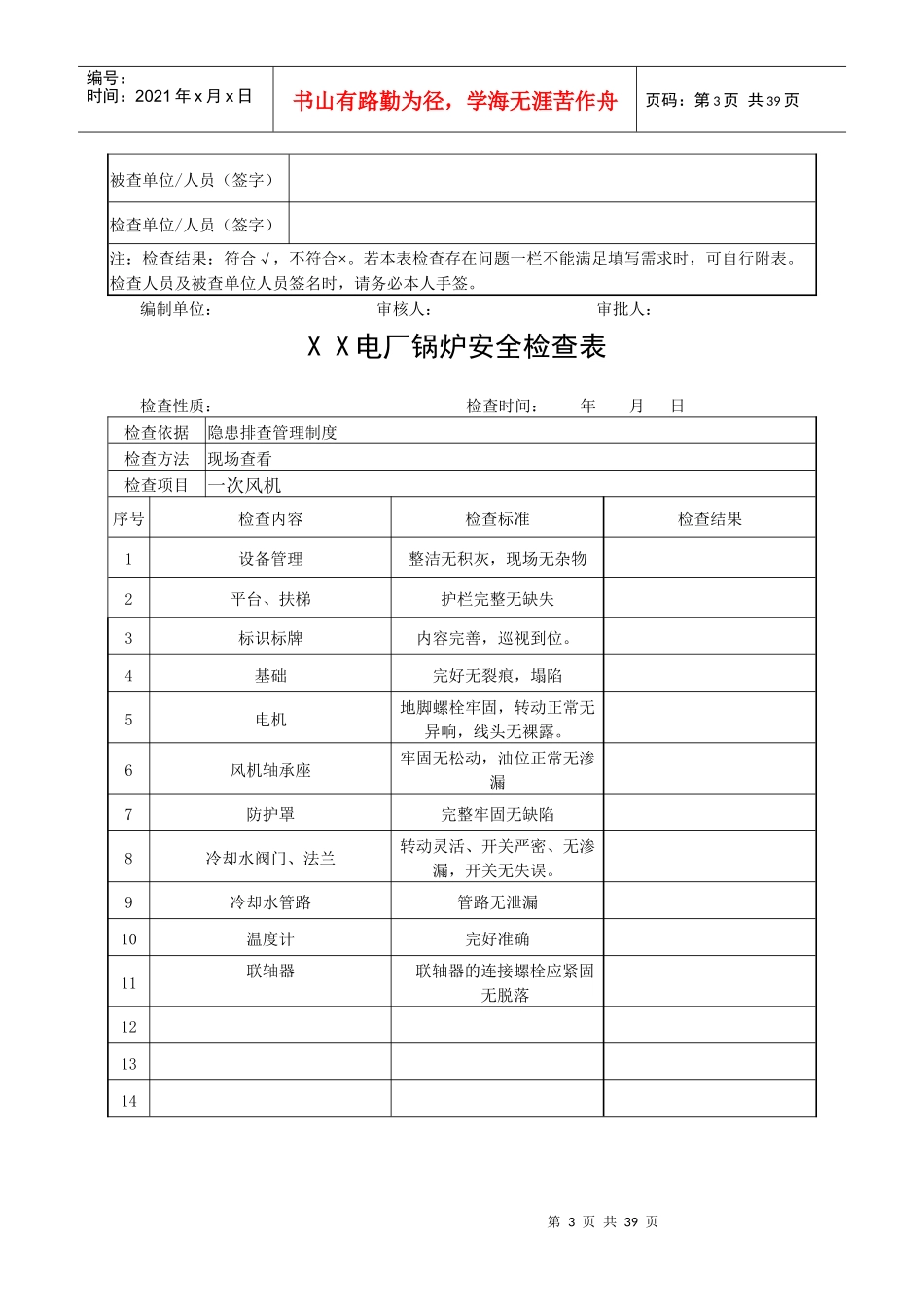 XX电厂锅炉安全检查表_第3页