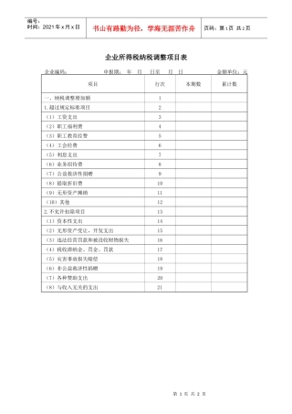 企业所得税纳税调整项目表