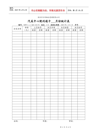 VKWY7.5.1-Q01-04-F4汽美中心便利通卡    月份统计表