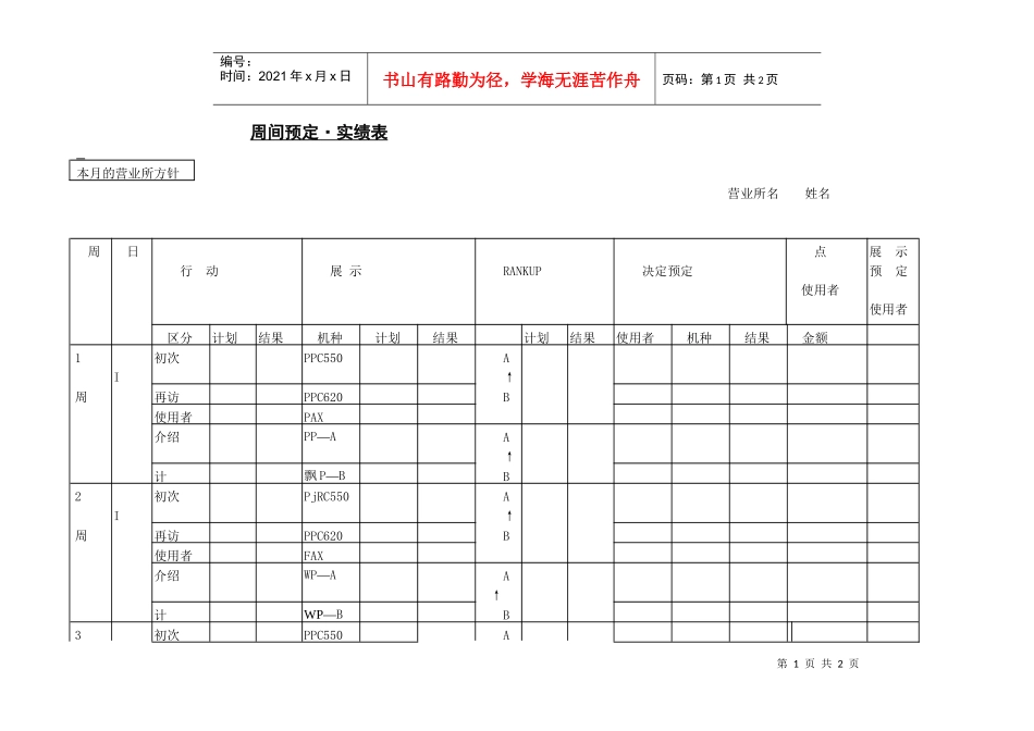 销售周间预定实绩表_第1页