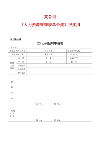 某公司《人力资源管理表单合集》很实用