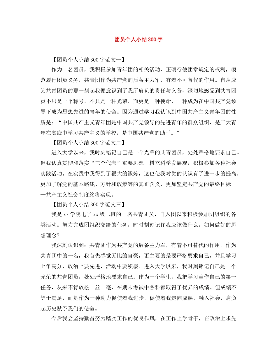 团员个人小结300字 _第1页