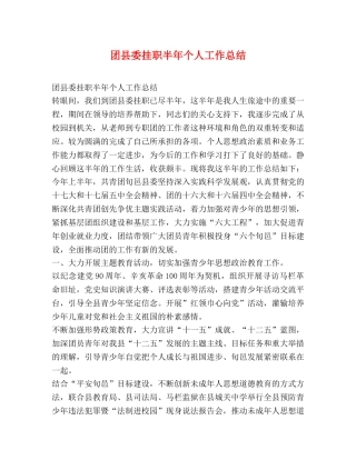 团县委挂职半年个人工作总结 