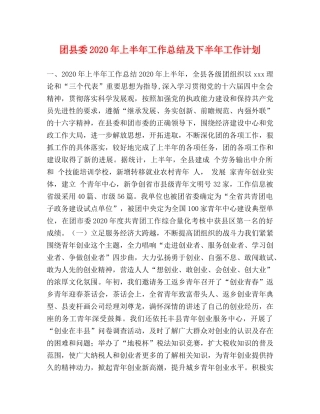 团县委2020年上半年工作总结及下半年工作计划 
