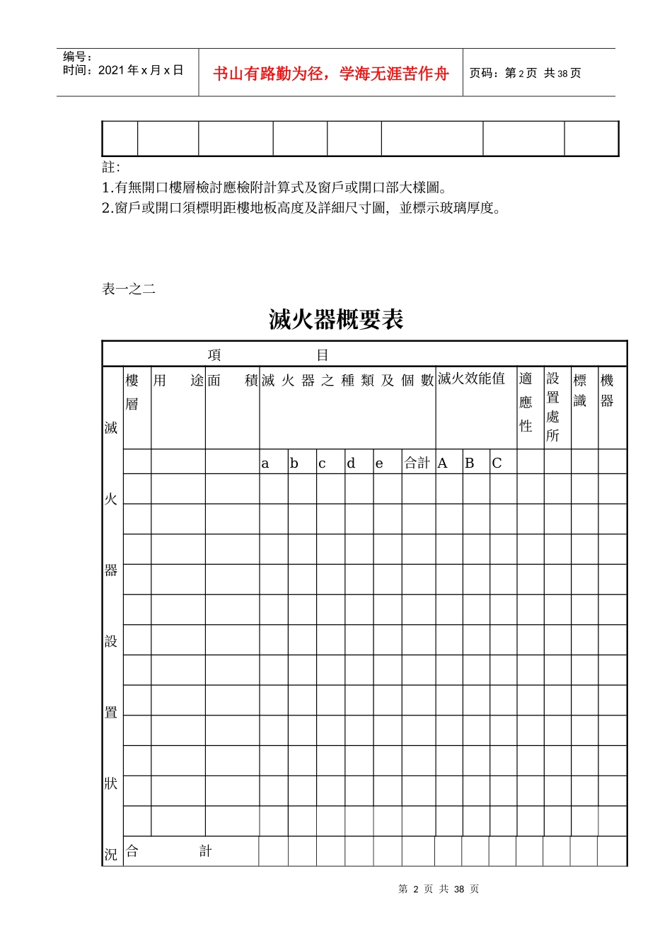 建筑物「一般无开口」楼层检讨表_第2页