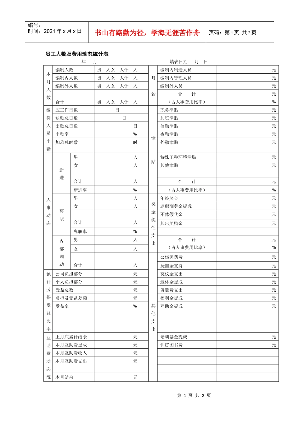 员工人数及费用动态统计表_第1页