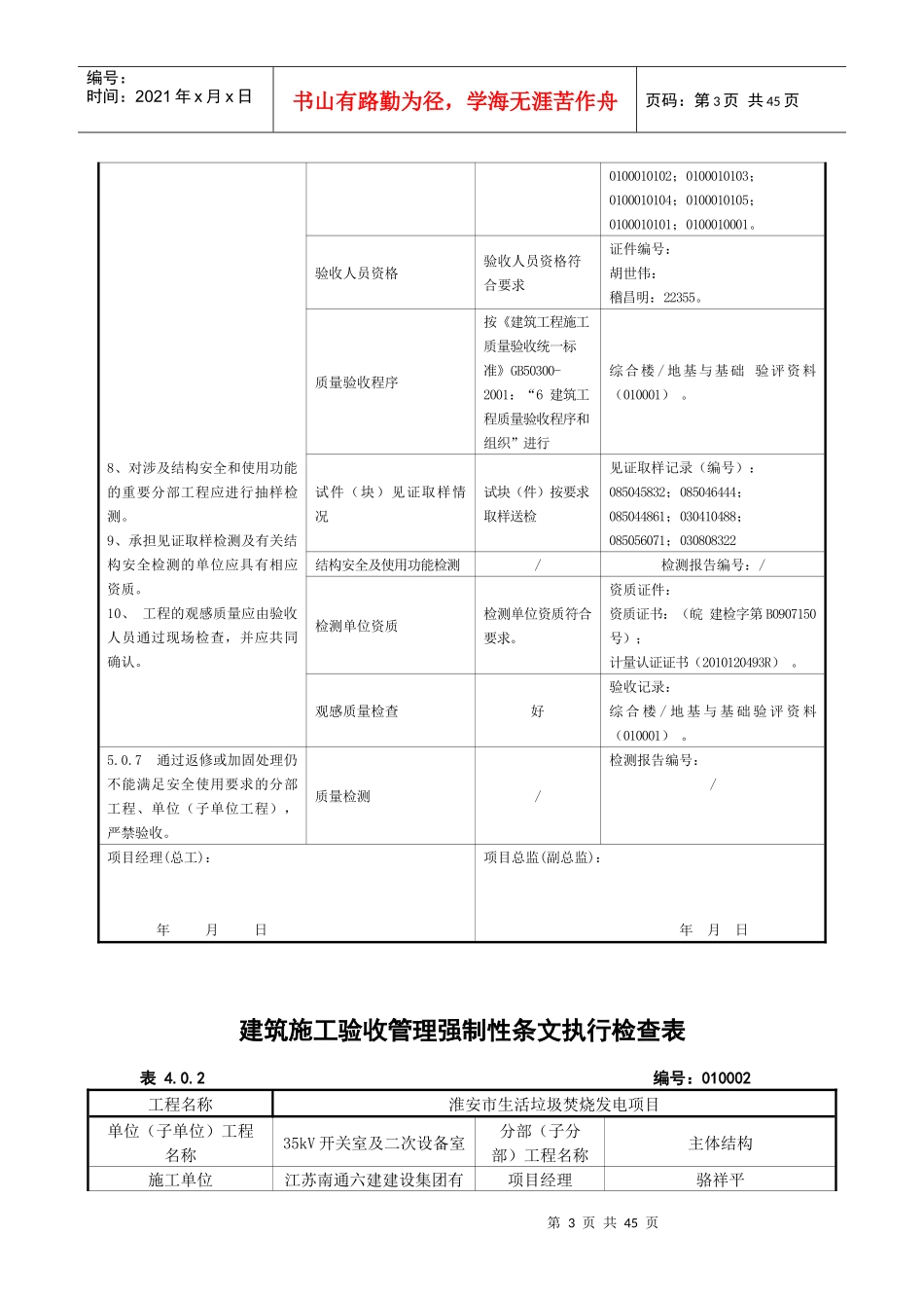 402建筑施工验收管理强制性条文执行记录表_第3页