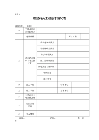 在建码头工程基本情况表