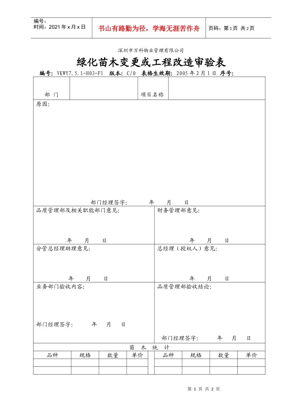 7.5.1-H03-F1绿化苗木变更或工程改造审验表_第1页