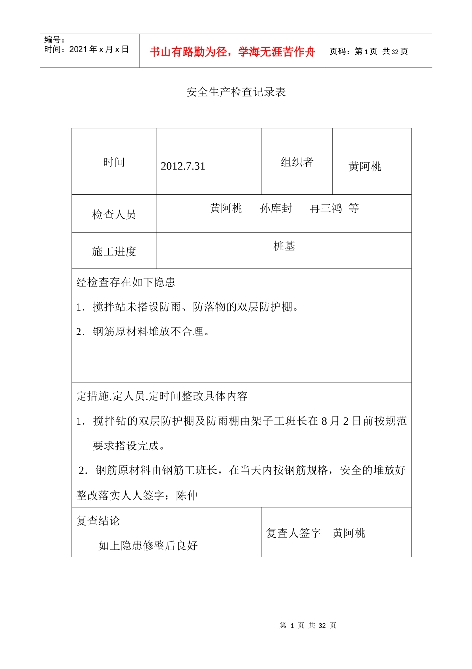 安全记录检查表_第1页