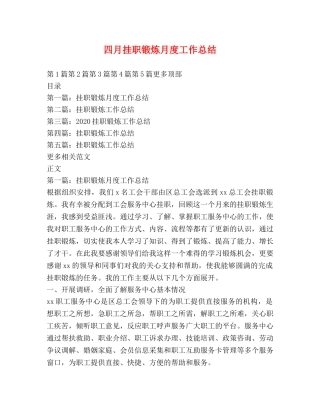 四月挂职锻炼月度工作总结 