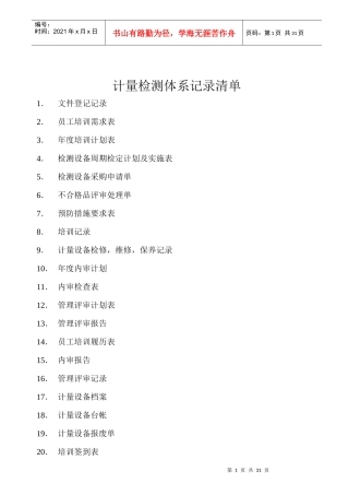 计量管理体系记录清单表格