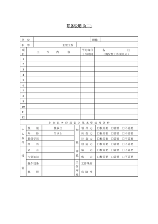 企业管理表格-职务说明书(二)