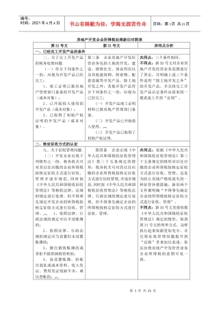 房地产开发企业所得税处理新旧对照表