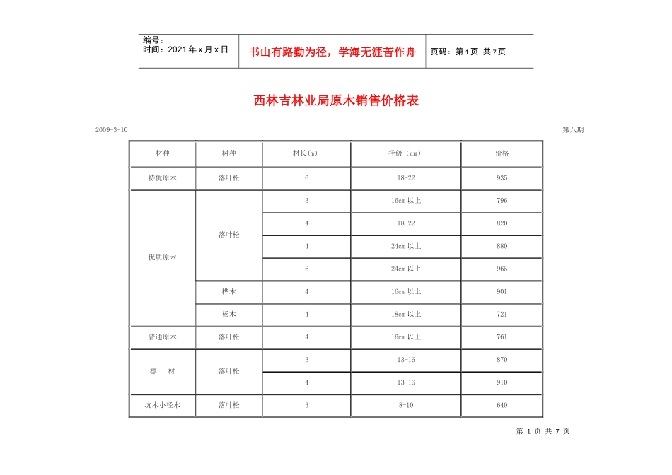 大兴安岭木材销售价格表_第1页