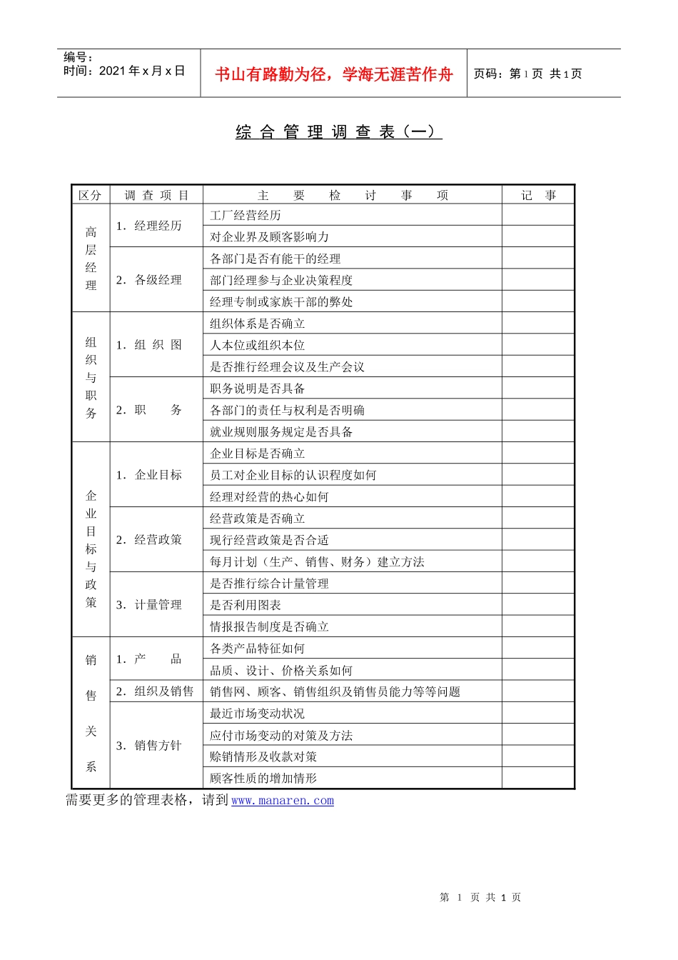 综合管理调查表_第1页