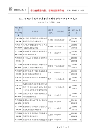 国家自然科学基金管理科学学部批准项目一览表1-XXXX年