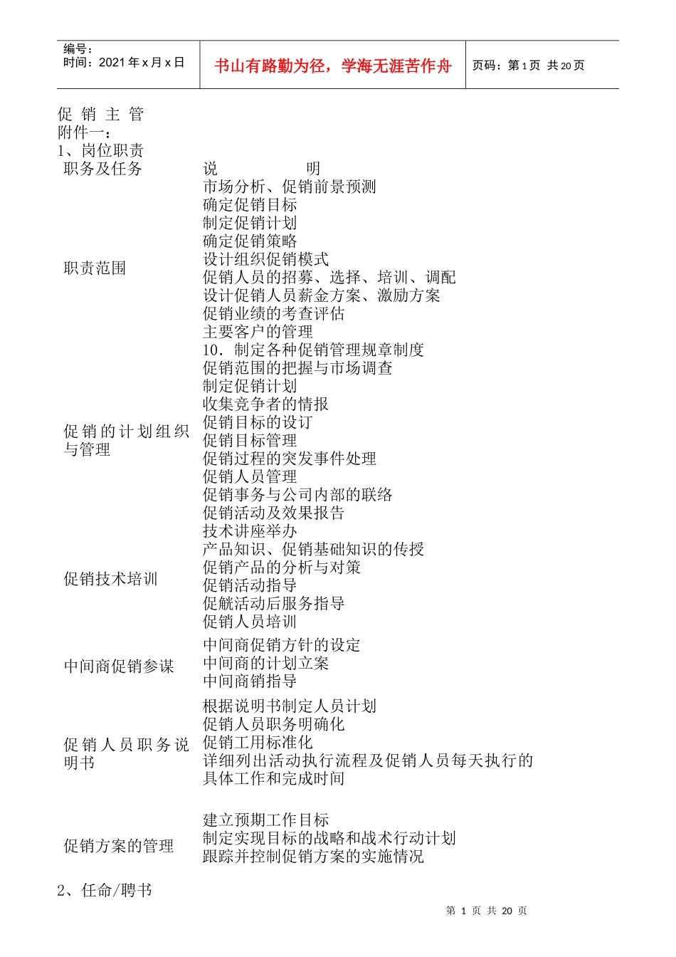 促销主管岗位职责规范_第1页