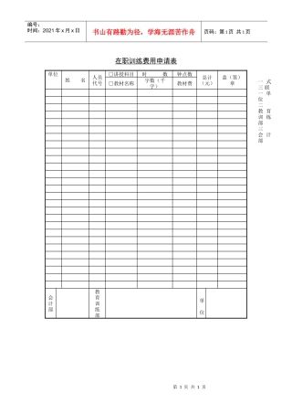 人力资源管理表格大全在职训练费用申请表