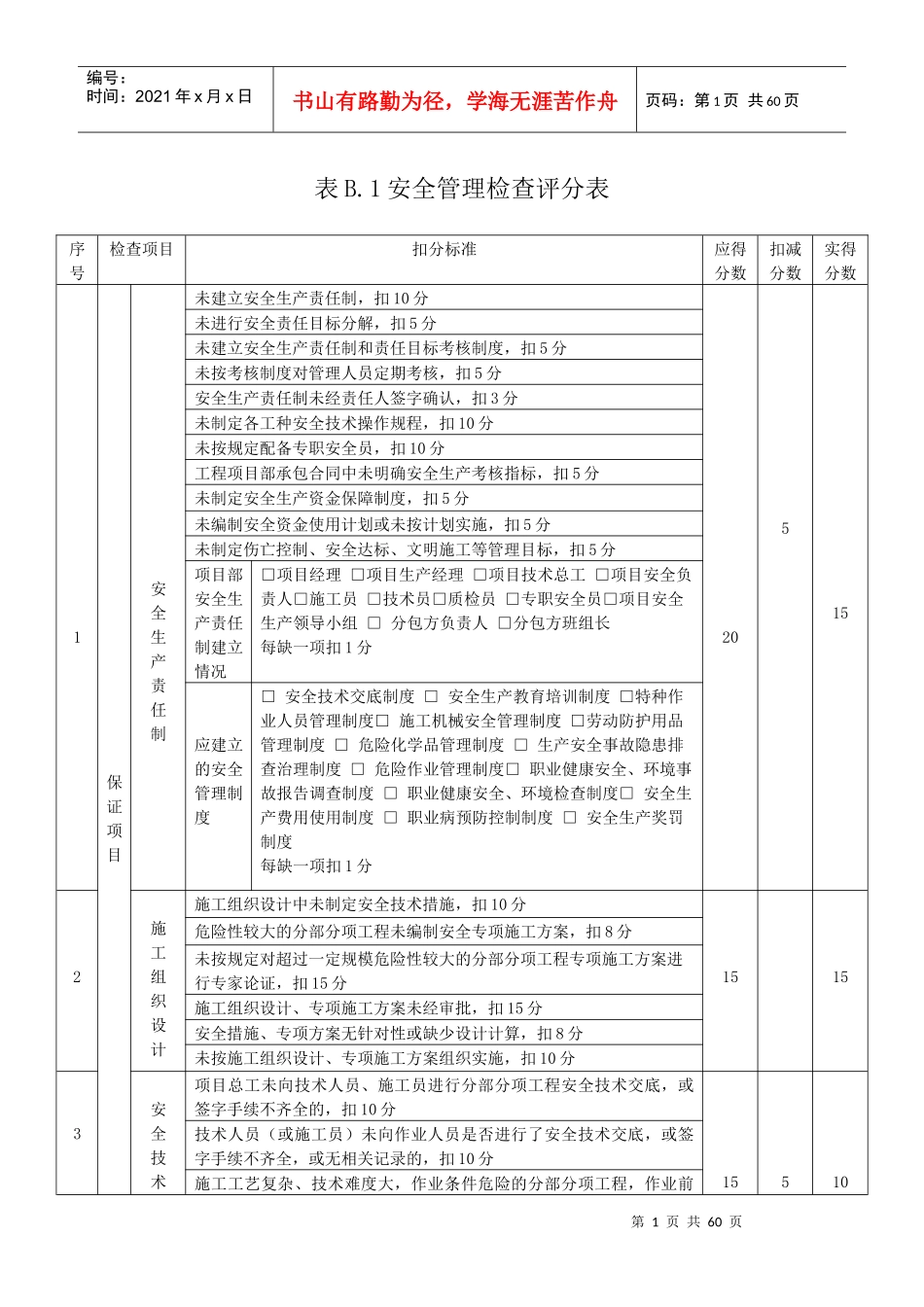 表B1~21安全检查评分表_第1页