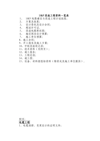 改造工程所需资料一览表