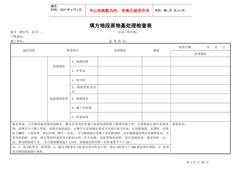 公路工程施工各项检查表（DOC209页）_第1页