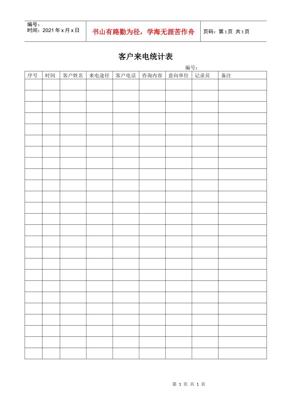 客户来电统计表3。29_第1页
