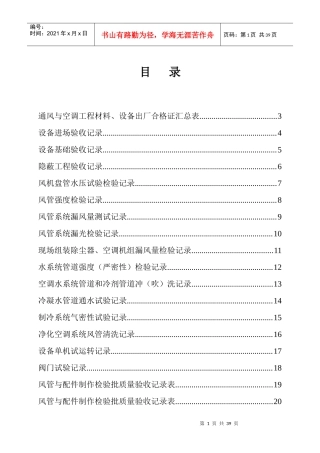 建设工程施工技术、管理资料表(通风)