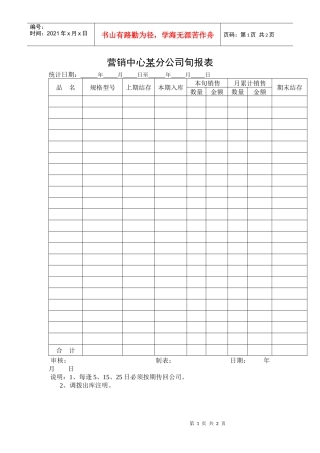 营销中心某分公司旬报表