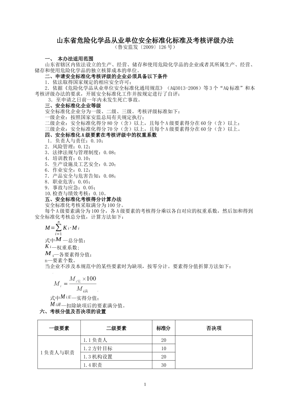 山东省危险化学品从业单位安全标准化标准及考核评级办_第1页