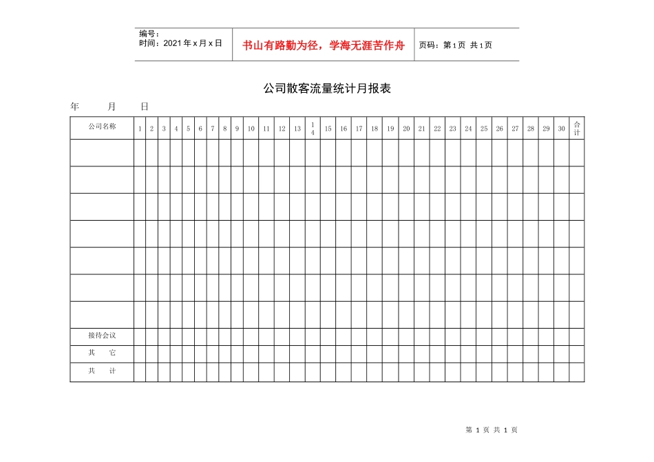 公司散客流量统计月报表_第1页