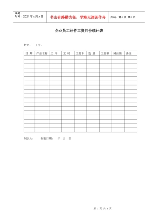 企业员工计件工资月份统计表（DOC 1页）