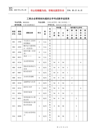 工商企业管理相沟通班自学考试教学进度表