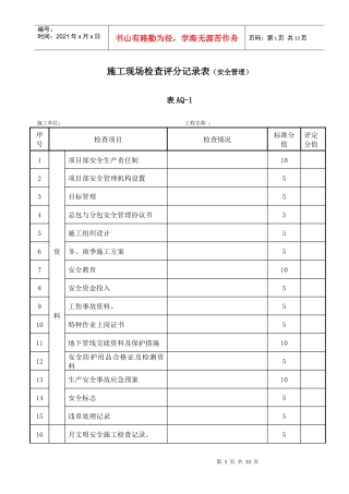 富力文明安全工地检查评分表