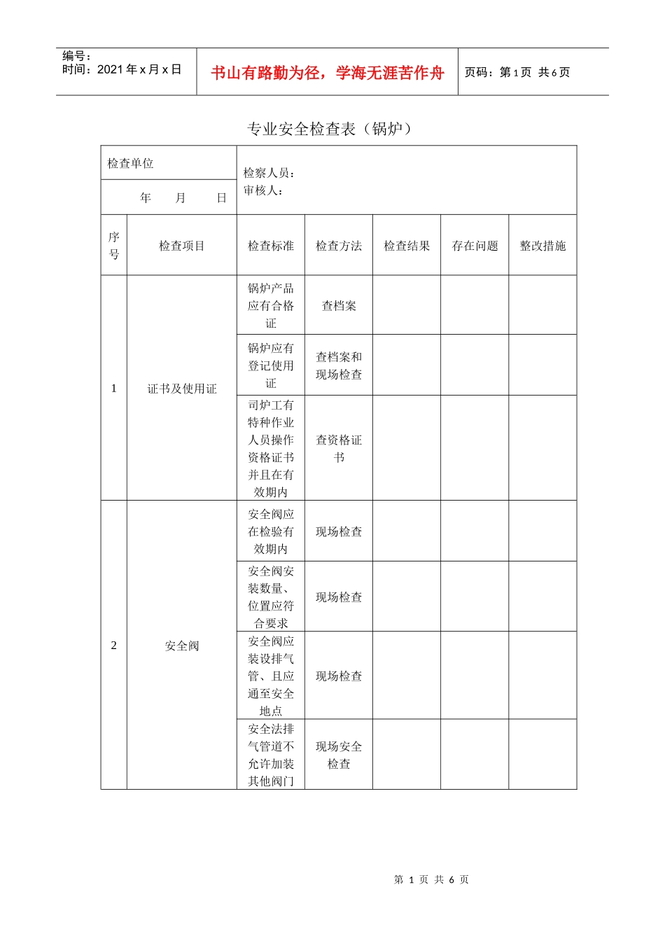 专业安全检查表_第1页
