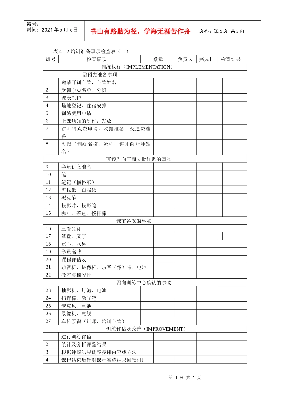 培训准备事项检查表（二）_第1页