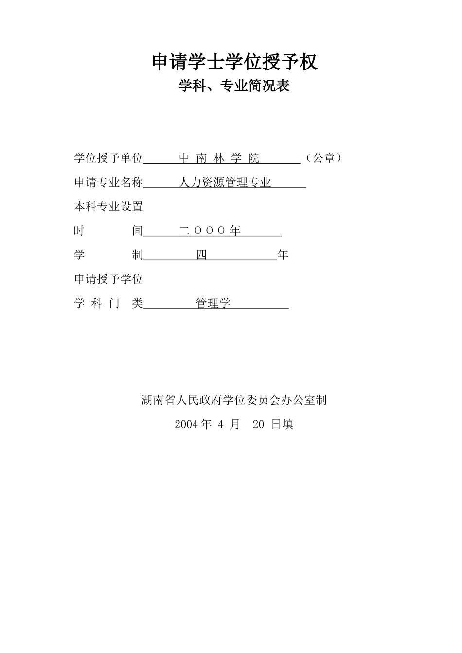 人力资源管理专业简况表_第1页