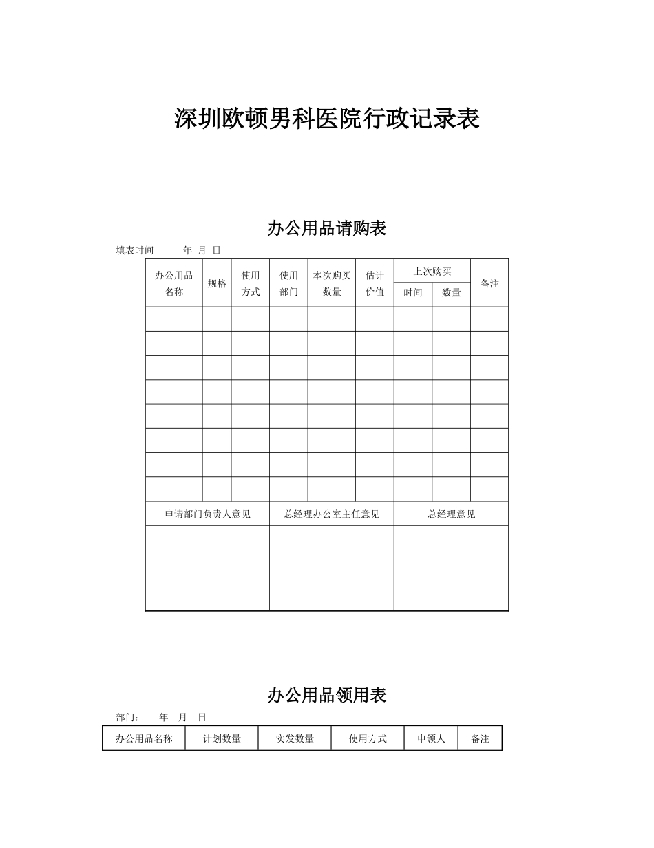 深圳欧顿男科医院行政记录表_第1页