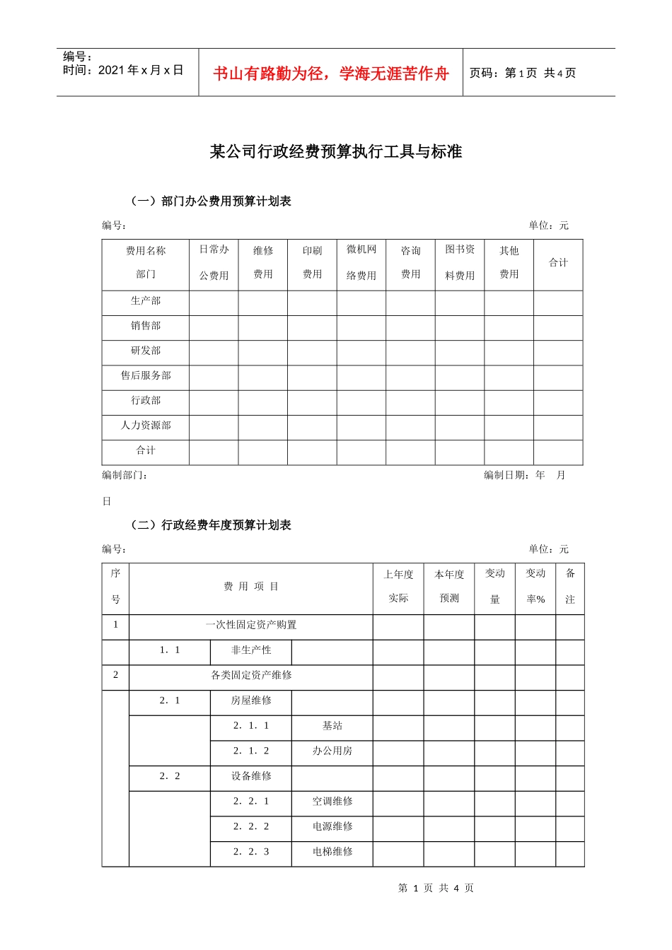 某集团公司行政经费预算执行工具与表件_第1页