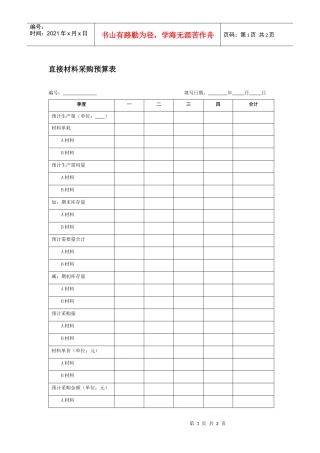 直接材料采购预算表