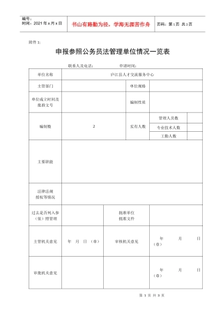 申报参照公务员法管理单位情况一览表