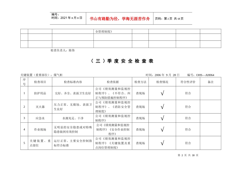 关键装置季度安全检查表安全032_第2页