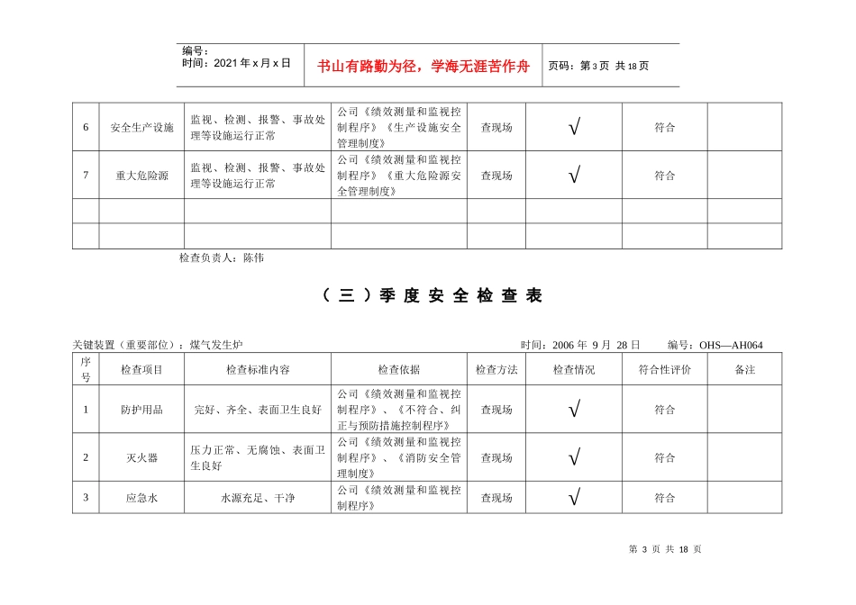 关键装置季度安全检查表安全032_第3页