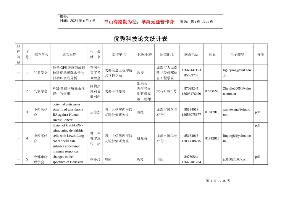 优秀科技论文统计表_第1页