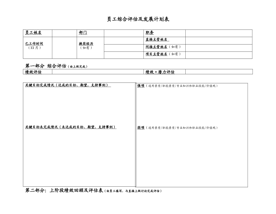3、员工综合评估及发展计划表_第1页