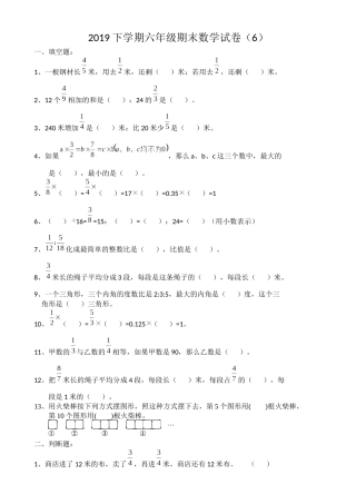 2019年下学期六年级期末复习卷（6）