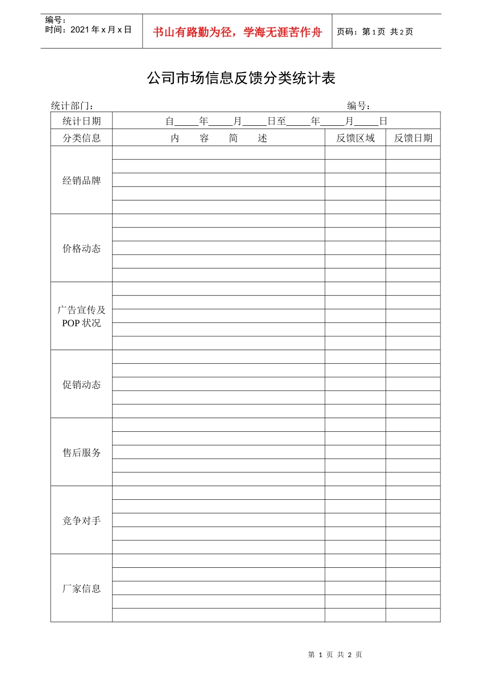 公司市场信息反馈分类统计表_第1页