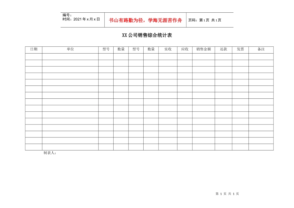 XX公司销售综合统计表_第1页