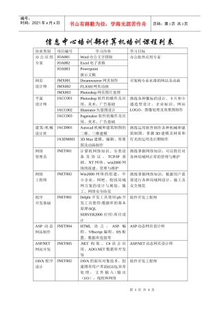 信息中心培训部计算机培训课程列表