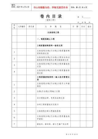 广州市建筑工程竣工资料档案目录表05 主体